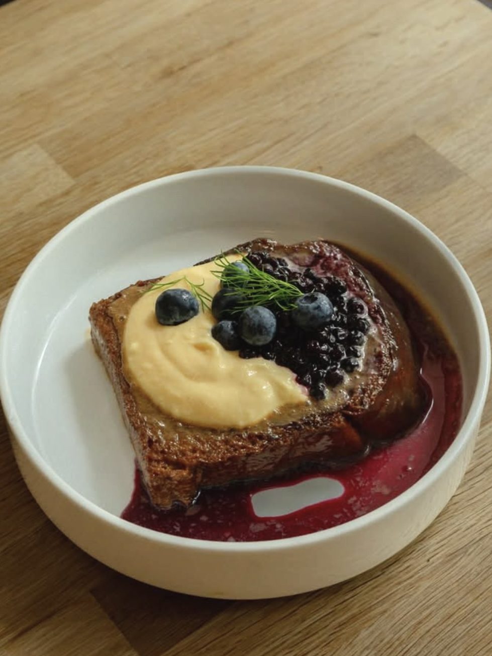 French toast with blueberry compote and lemon curd at Margot in Edinburgh